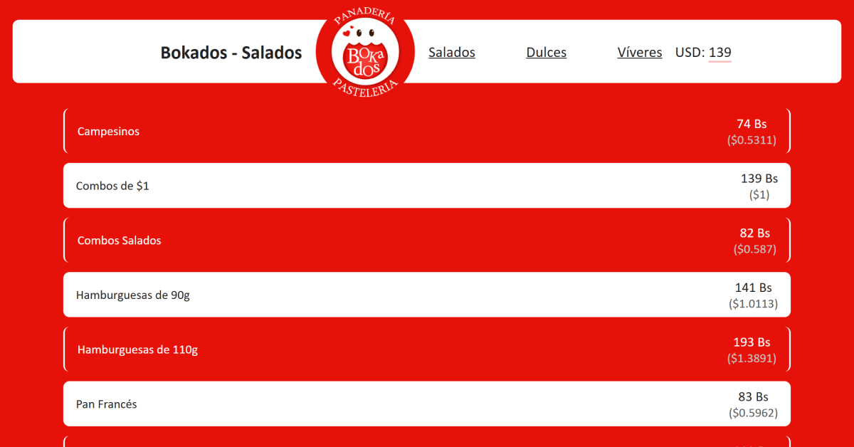 Portada de Bokados Menu Prices